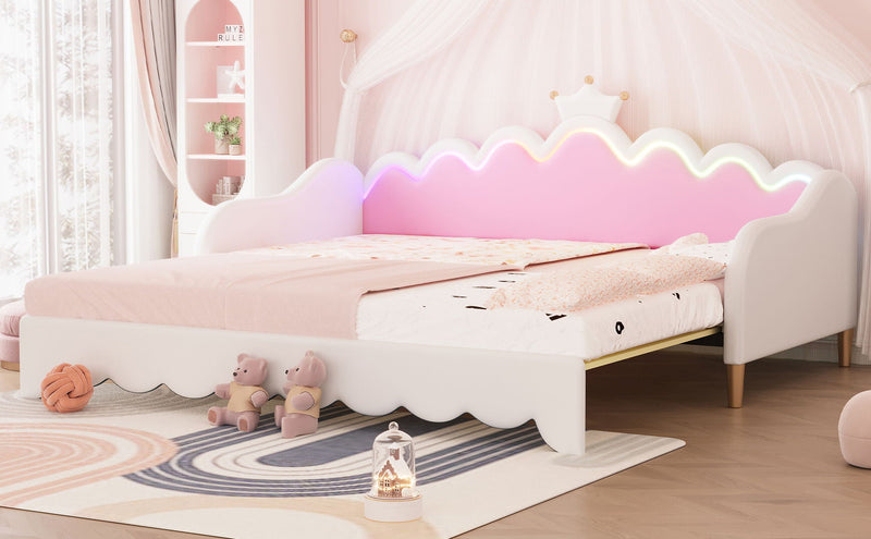 Extending Daybed With LED Lights, Modern Upholstered Princess Daybed With Crown Headboard by HouseOfZazla
