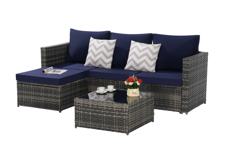 2 Pieces Patio Furniture Set, Outdoor Woven Sectional L-Shaped Patio Furniture by HouseOfZazla