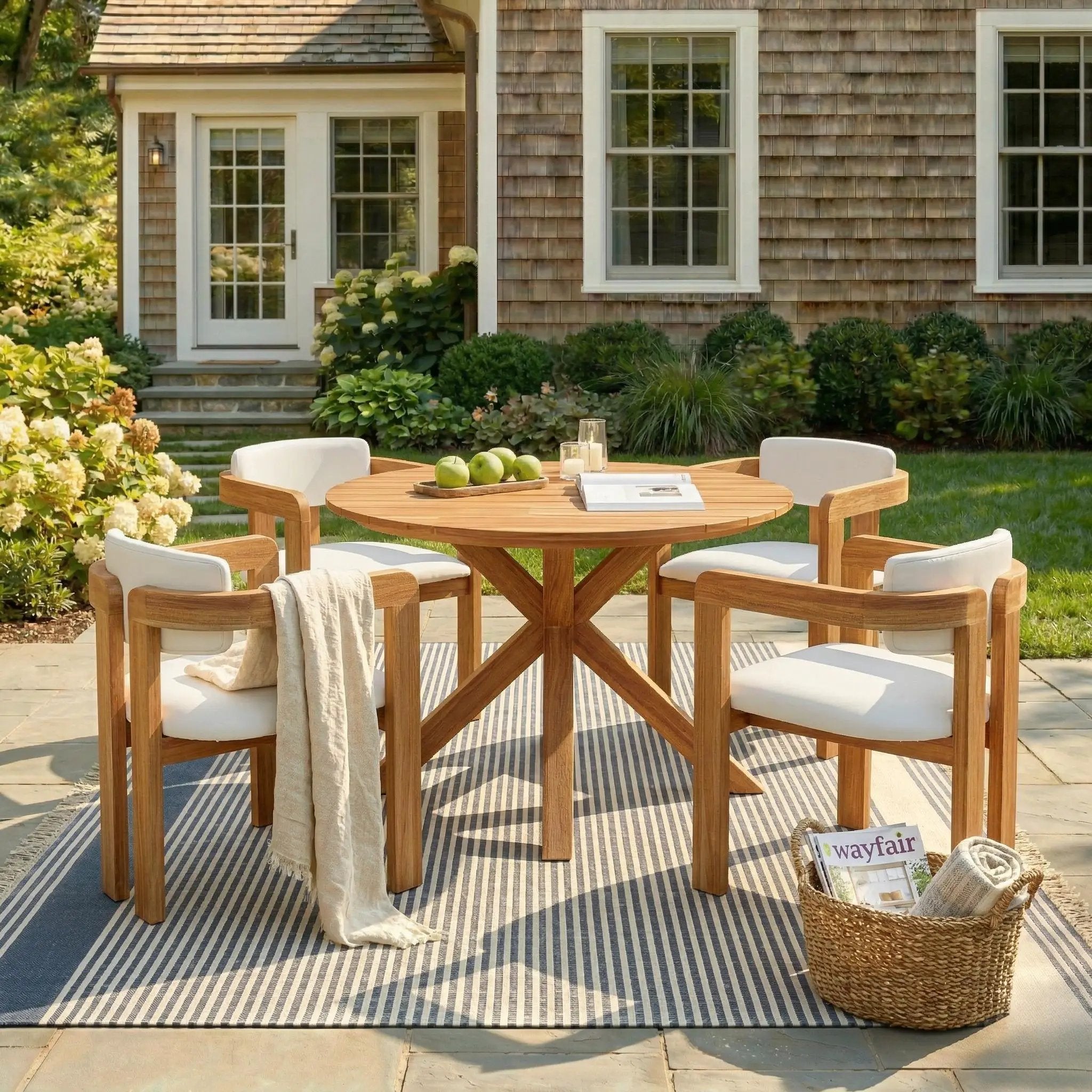 5-Piece Outdoor Acacia Wood Round Dining Set by HouseOfZazla