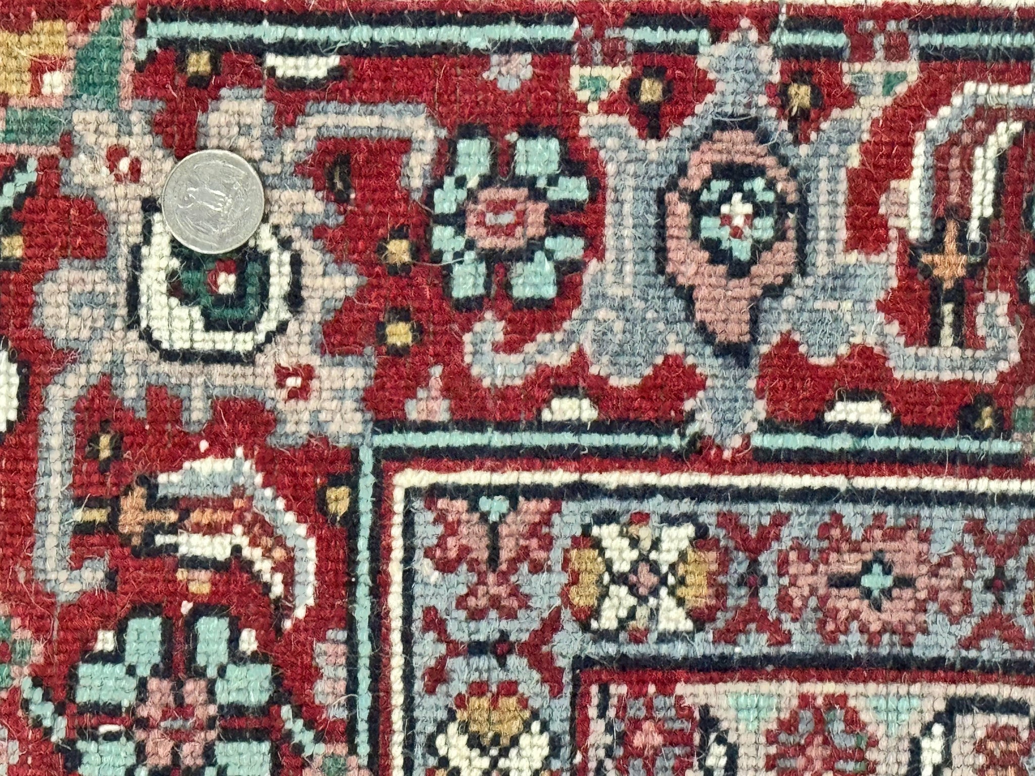 Indo Persian Bidjar Rug 8x11, Herati Mahi Pattern, Red Navy Blue, Handmade Vintage Wool Carpet by Jewel Rugs