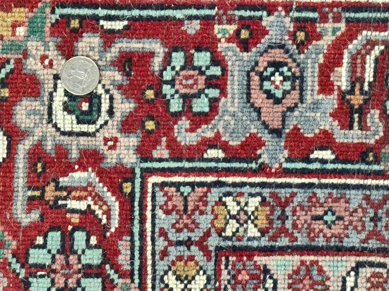 Indo Persian Bidjar Rug 8x11, Herati Mahi Pattern, Red Navy Blue, Handmade Vintage Wool Carpet by Jewel Rugs
