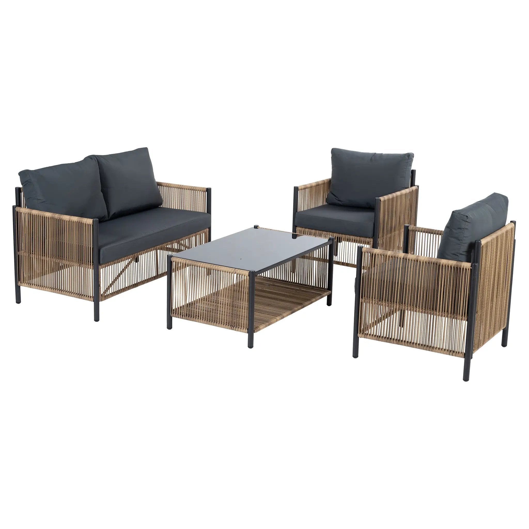Patio 4-Piece Brown PE Wicker Sofa Set with Grey Cushions by HouseOfZazla