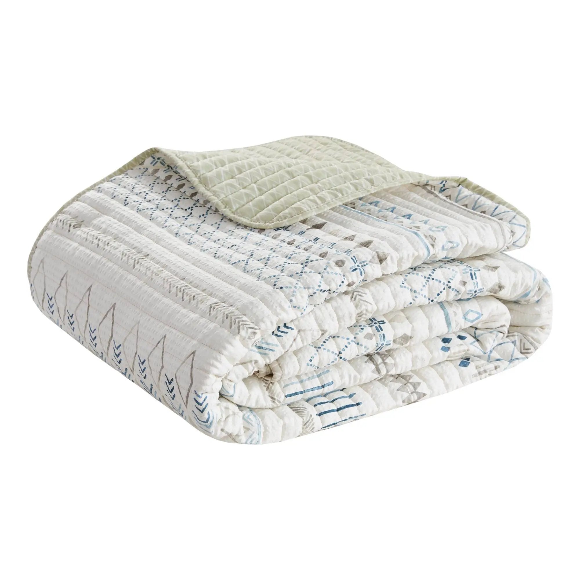 3 Piece Printed Microfiber Seersucker Quilt Set Taupe/Blue Full/Queen by HouseOfZazla