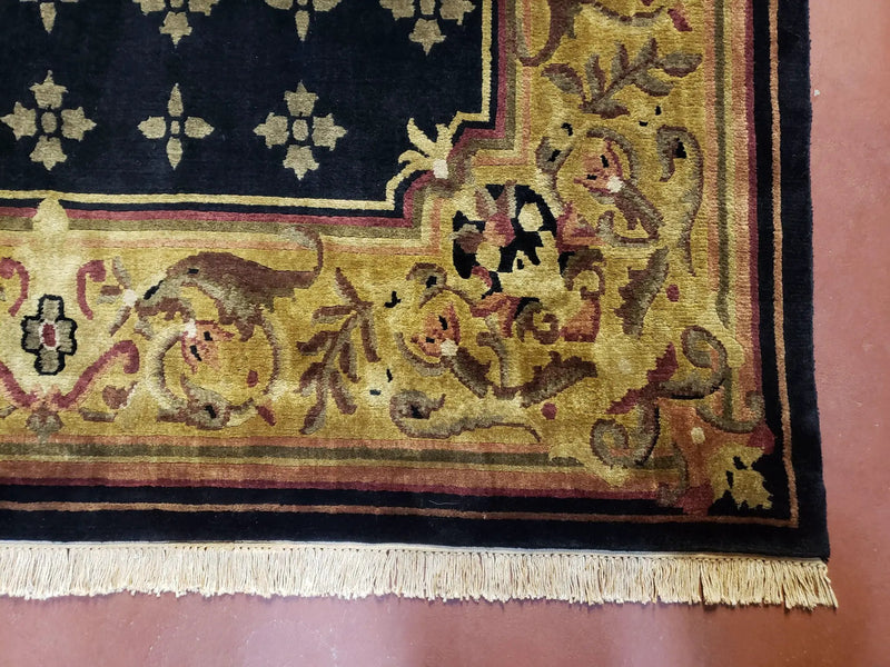 6x9 Aubusson Design Nepali Tibetan Rug Black & Tan Hand-Knotted Wool Carpet Soft Plush Pile New Rug Nice by Jewel Rugs