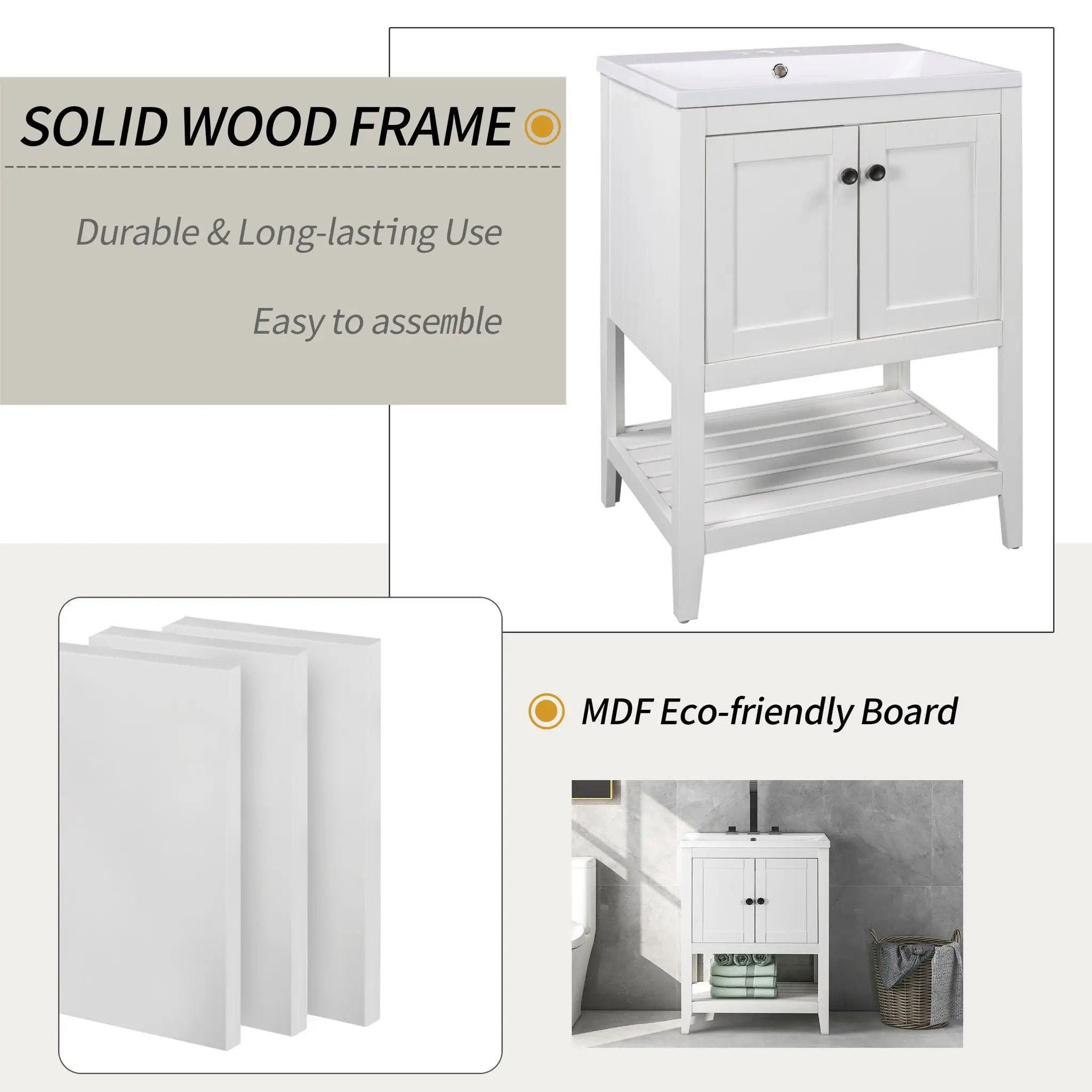 Bathroom Vanity Base Only, Soild Wood Frame, Bathroom Storage Cabinet With Doors And Open Shelf by HouseOfZazla