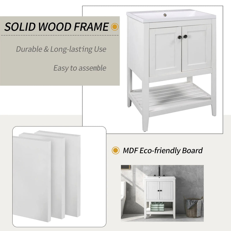 Bathroom Vanity Base Only, Soild Wood Frame, Bathroom Storage Cabinet With Doors And Open Shelf by HouseOfZazla