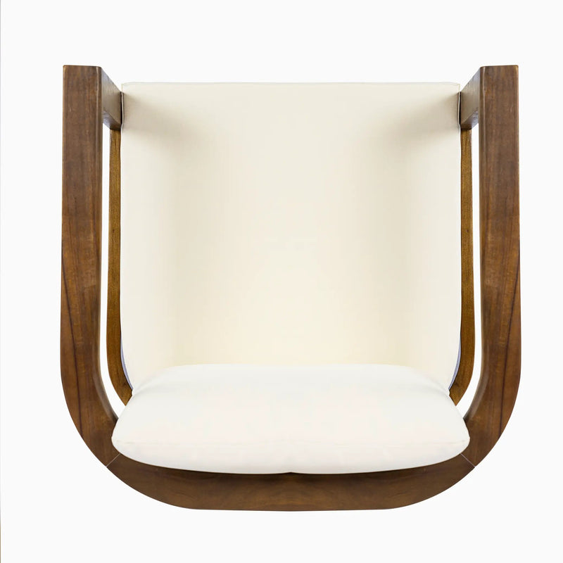 Outdoor Dining Chair Set of 2 with Curved Acacia Wood Arms, Brown Finish and Cream Cushions by HouseOfZazla