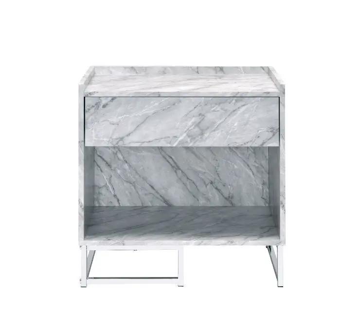 Azrael - Accent Table - White Printed Faux Marble & Chrome by Unique Piece Furniture