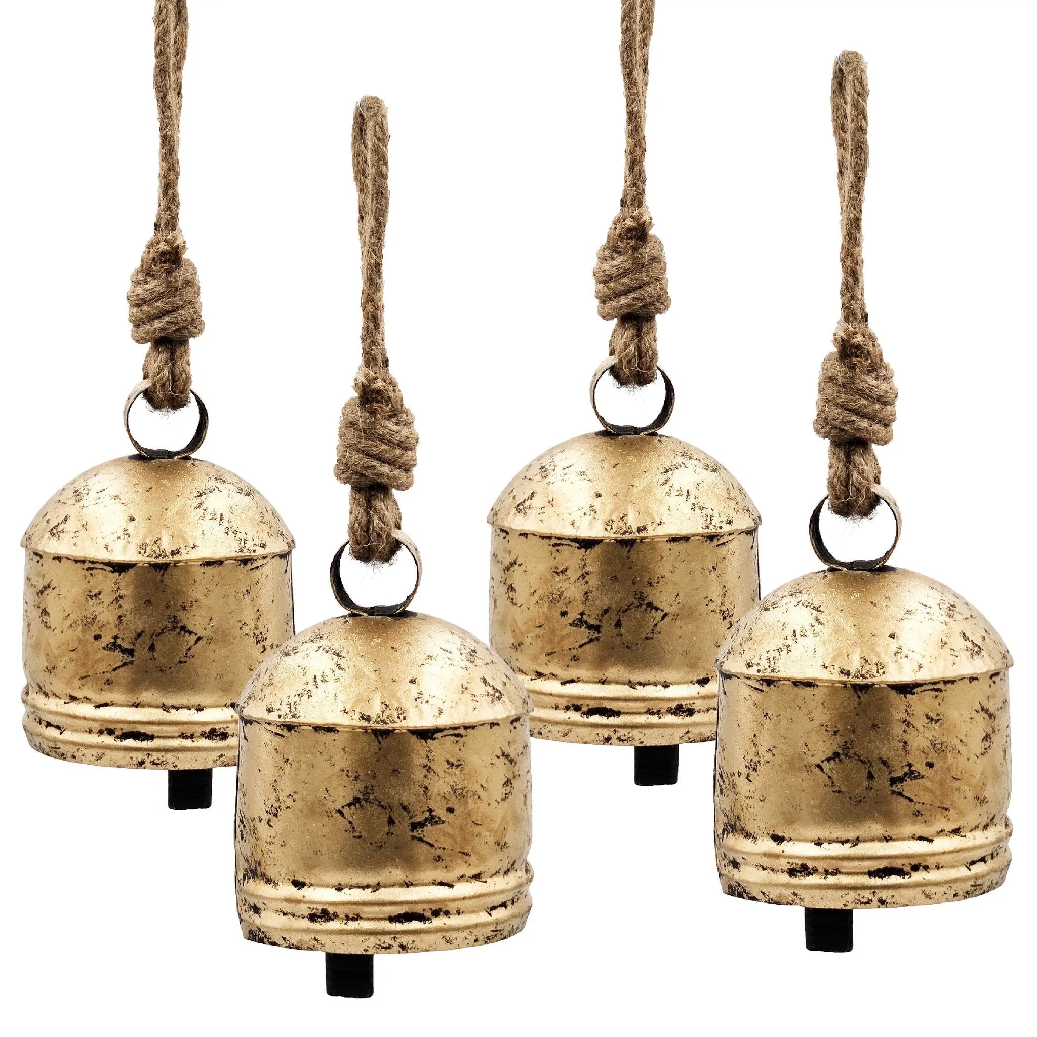 D5.5x7.5" Iron Hanging Bell - Set of 4 Decorative Ornaments by HouseOfZazla