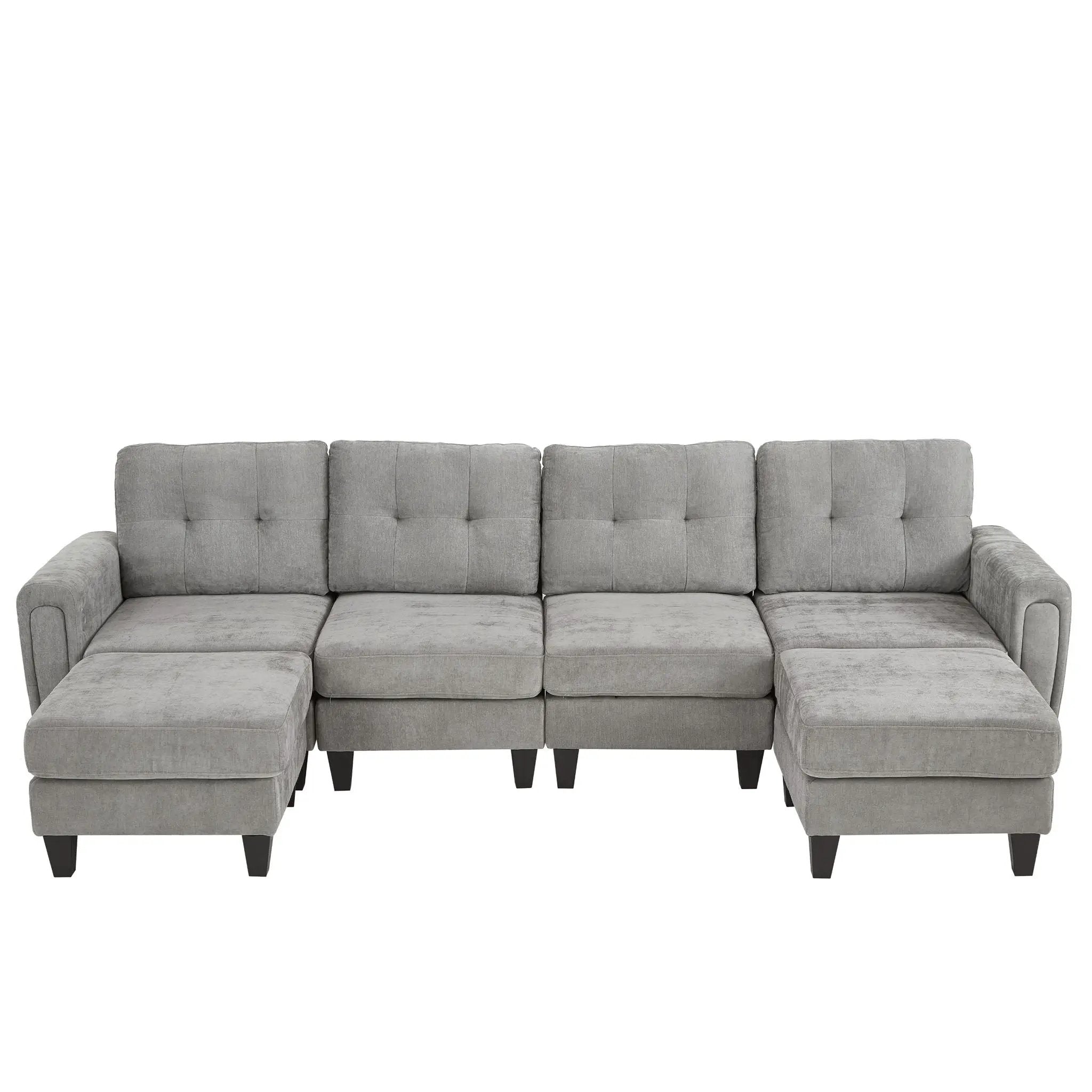 Modular Sectional Sofa With Movable Ottomans, USB Ports & Side Tables by HouseOfZazla