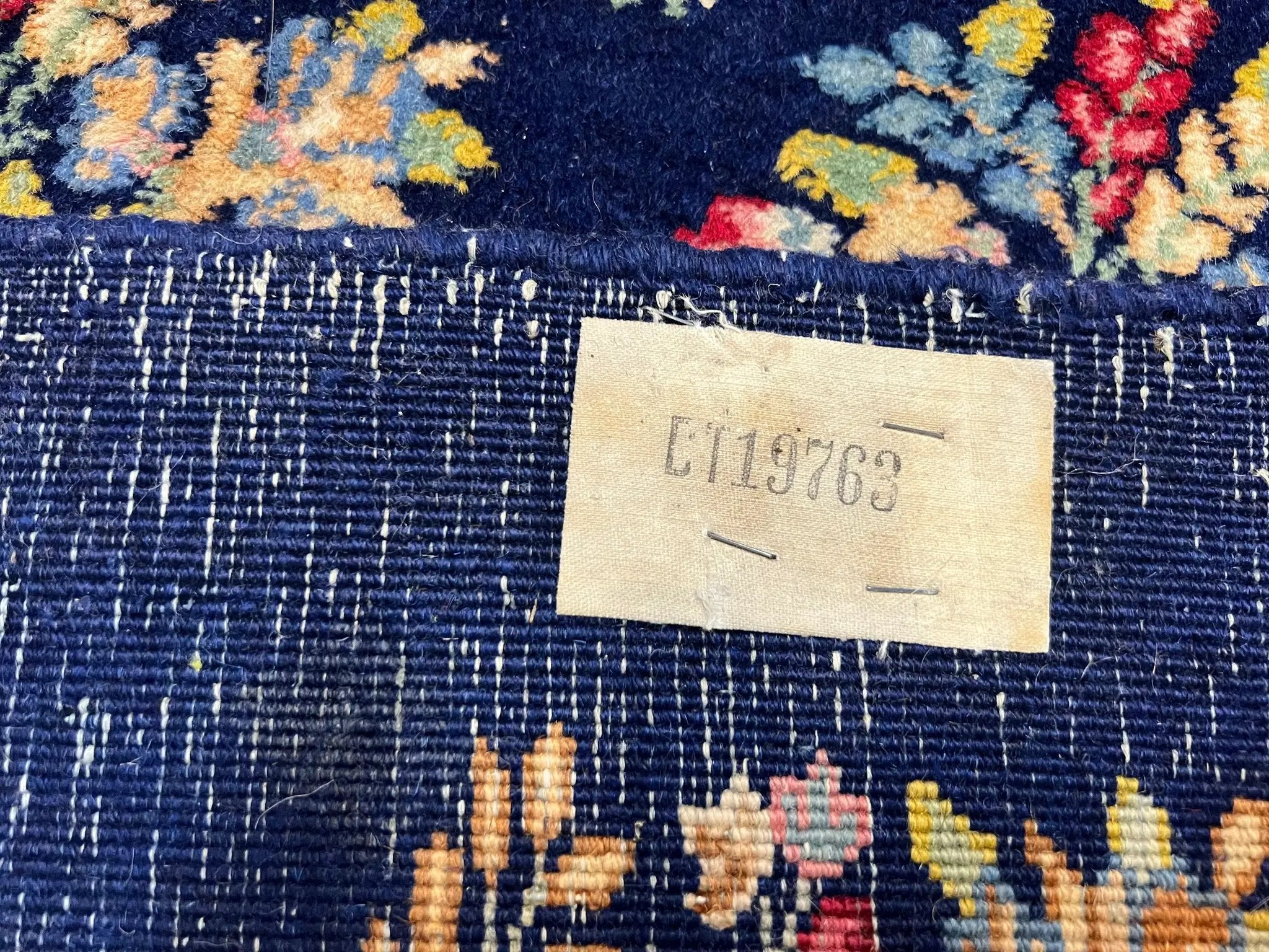 Persian Rug 9x12, Authentic Hand Knotted Carpet, Repeated Floral Motif Garden of Eden, Navy Blue Wool Rug 9 x 12, Semi Antique Kirman Rug by Jewel Rugs