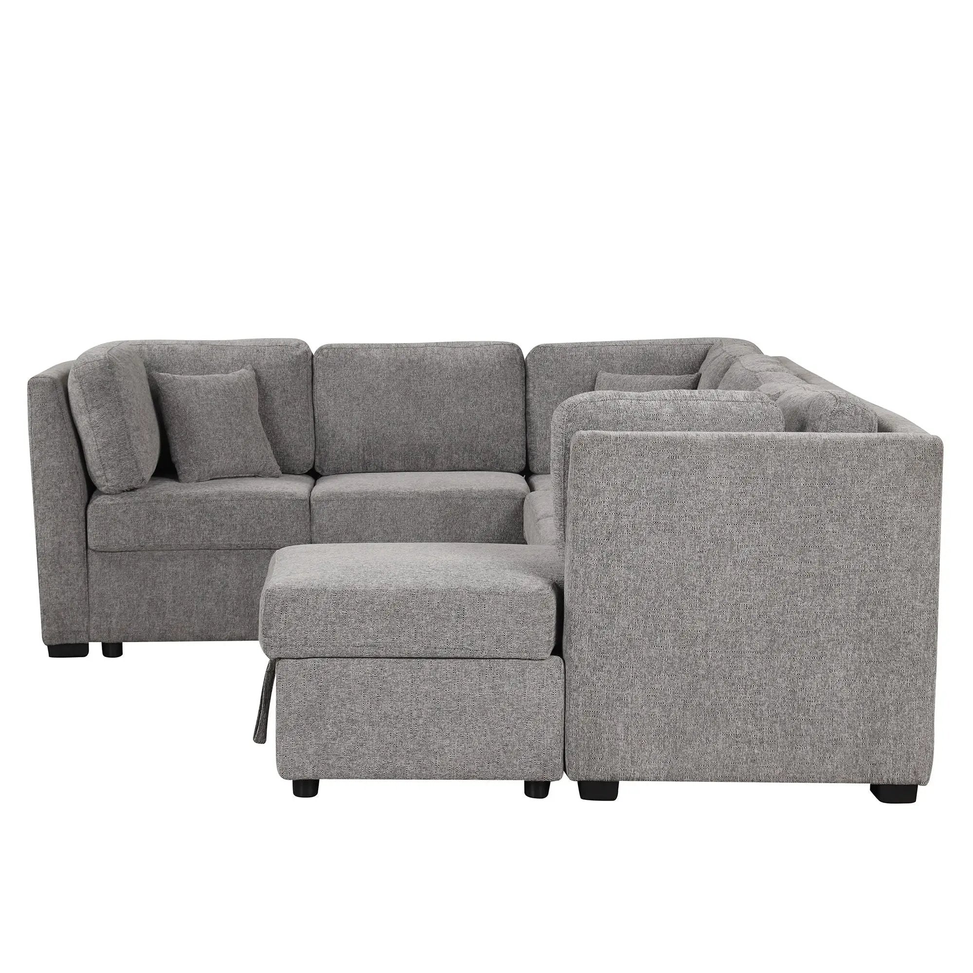 U-Shaped Sectional Sofa Pull Out Sofa Bed With Two USB Ports, Two Power Sockets, Three Back Pillows And A Storage Chaise For Living Room by HouseOfZazla