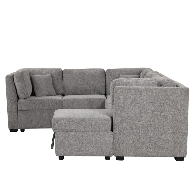 U-Shaped Sectional Sofa Pull Out Sofa Bed With Two USB Ports, Two Power Sockets, Three Back Pillows And A Storage Chaise For Living Room by HouseOfZazla