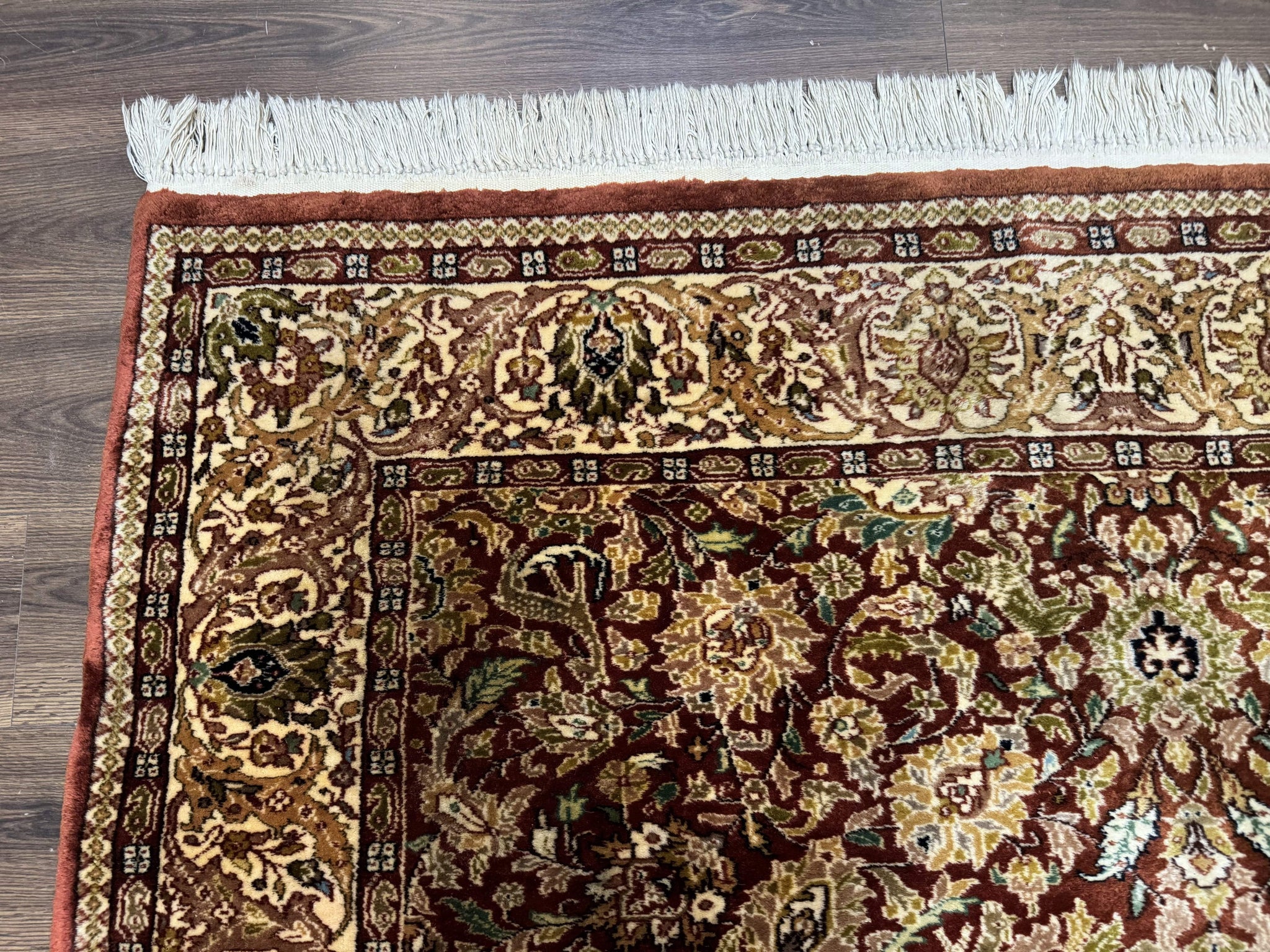 Tree of Life Indian Kashmiri Rug 6x9, Rust Red and Cream, Animal Pictorials, Fine 290 KPSI by Jewel Rugs