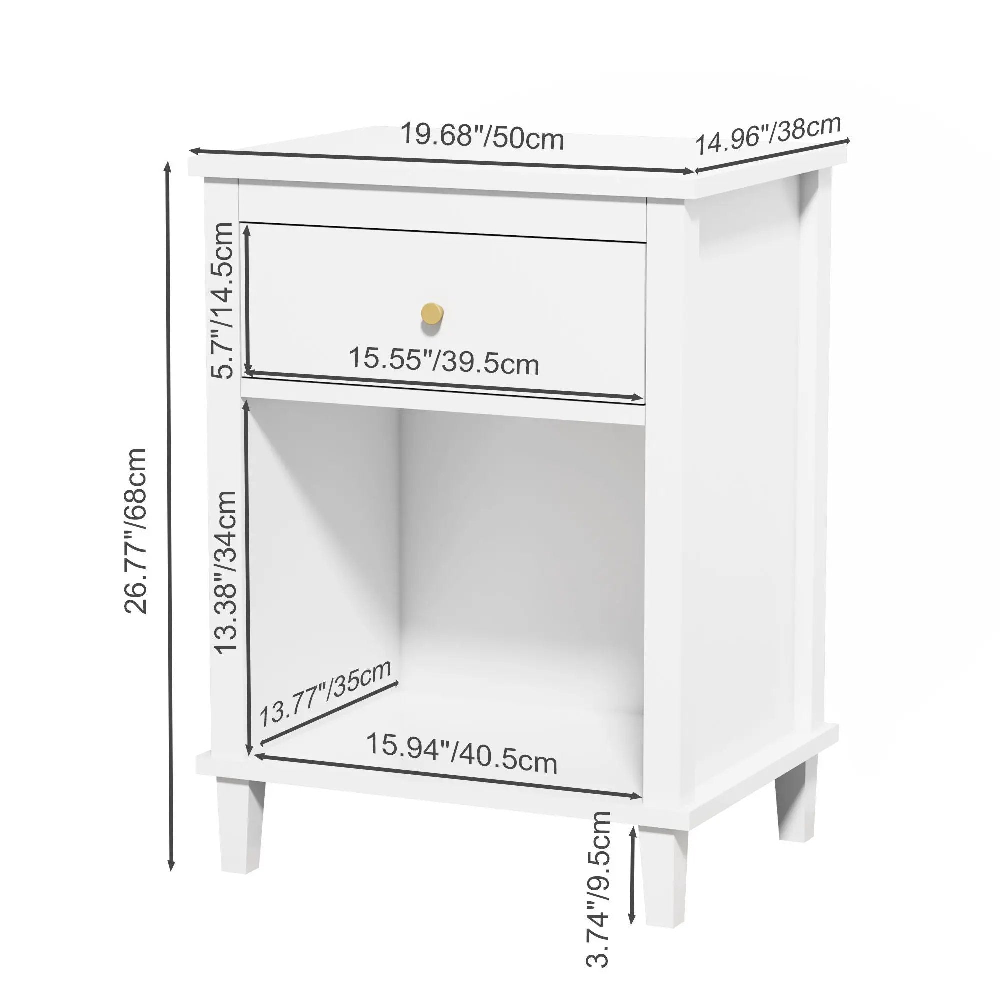 Nightstand With 1 Drawer and 1 Shelf - White by HouseOfZazla