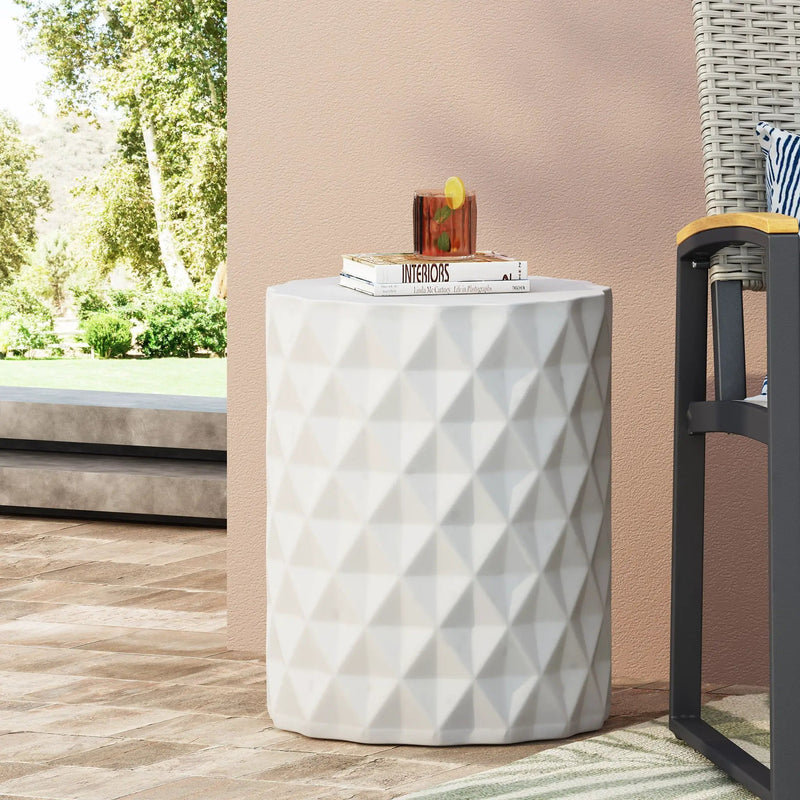 Outdoor Lightweight Concrete Side Table - Antique White by HouseOfZazla
