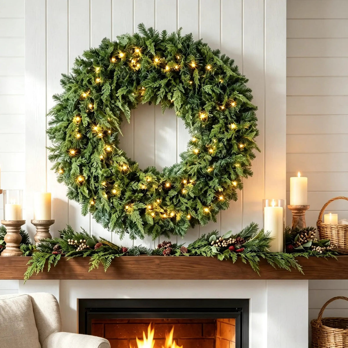 48-Inch Pre-Lit Crestwood Spruce Artificial Christmas Wreath, photo 2 of 8