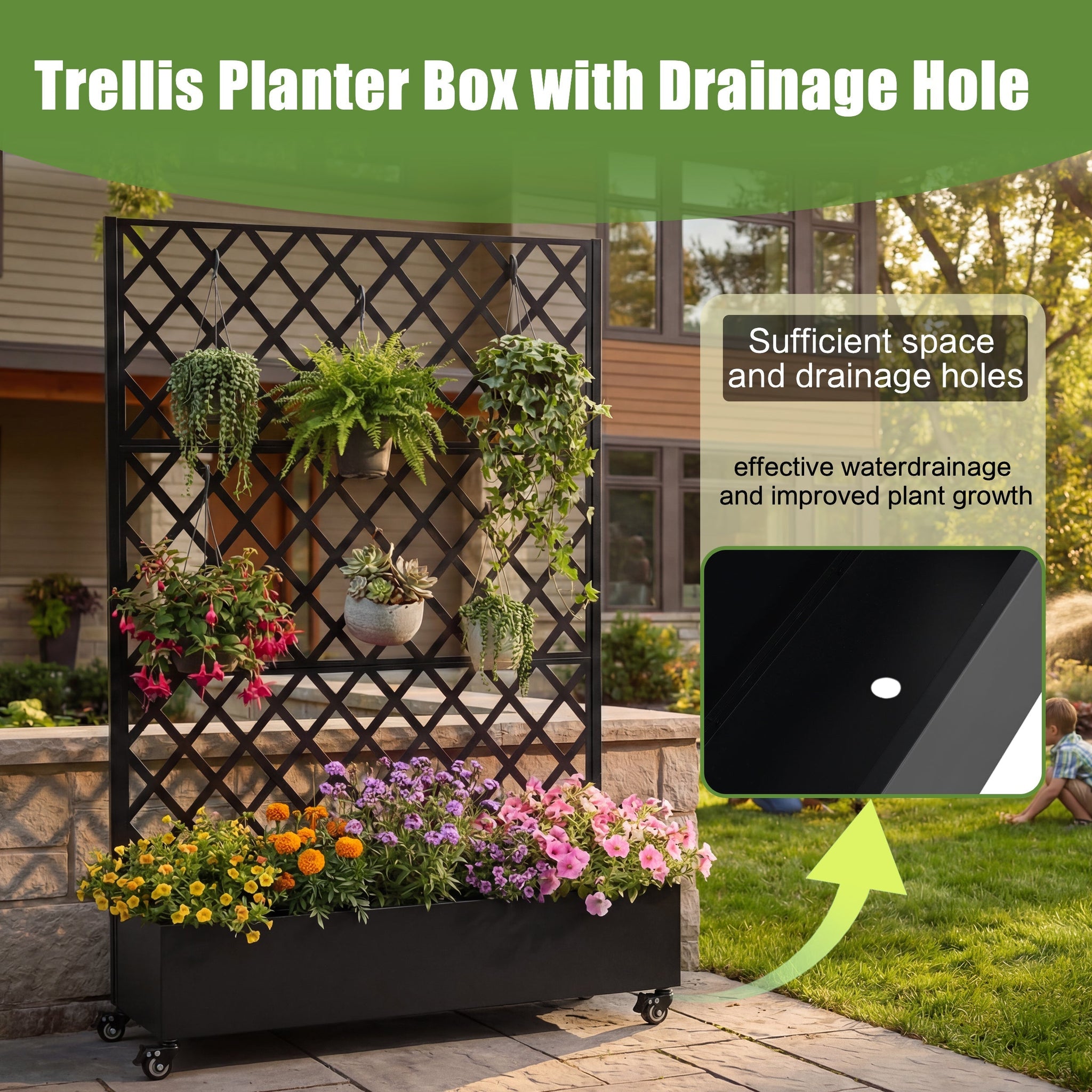 Metal Raised Garden Bed with Wheels and Trellis by HouseOfZazla