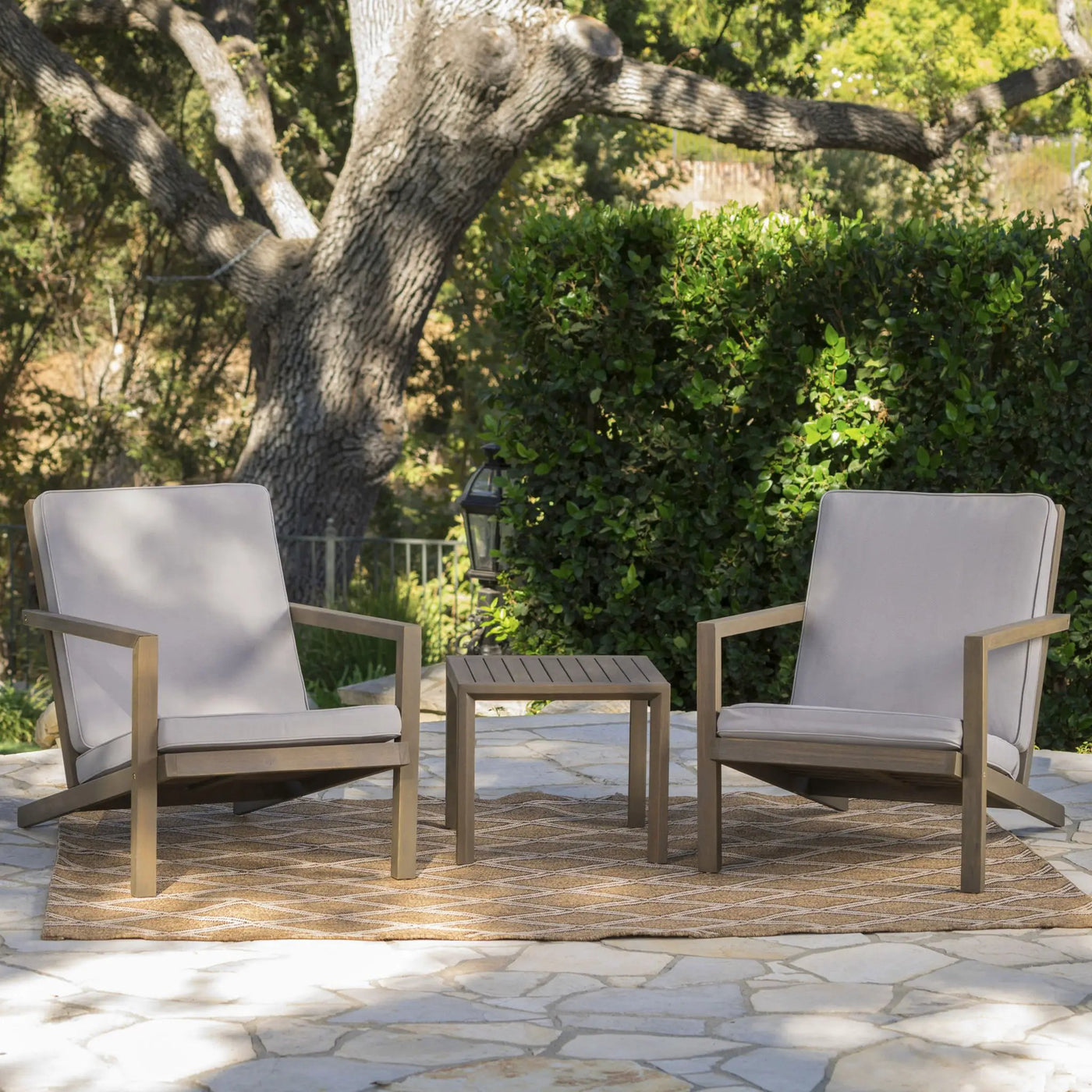 Celestaria 3-Piece Outdoor Chat Set with Adirondack Chairs, Cushions and Side Table by HouseOfZazla