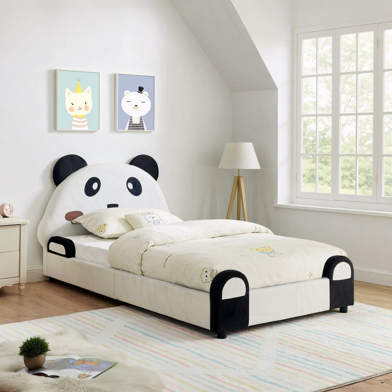 Twin Size Cute Panda-Shaped Kids Bed with Velvet Fabric by HouseOfZazla