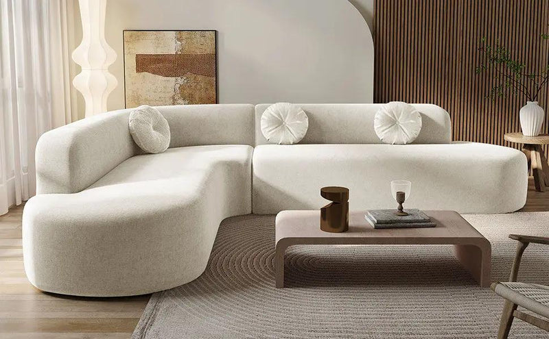 Extra Large Sectional Sofa Soft Fabric Upholstery, Elegant Curved Design With 3 Round Cushions, High-Resilience Foam by HouseOfZazla