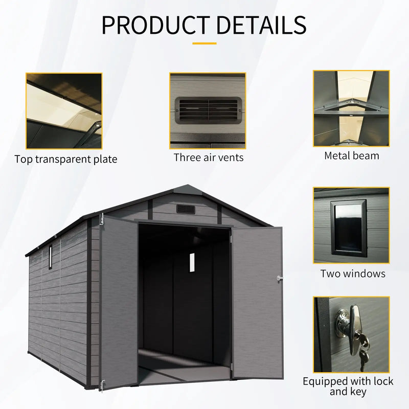 8x14 FT Plastic Outdoor Storage Shed - Lockable Resin Tool Shed with 2 Window & 3 Air vents by HouseOfZazla