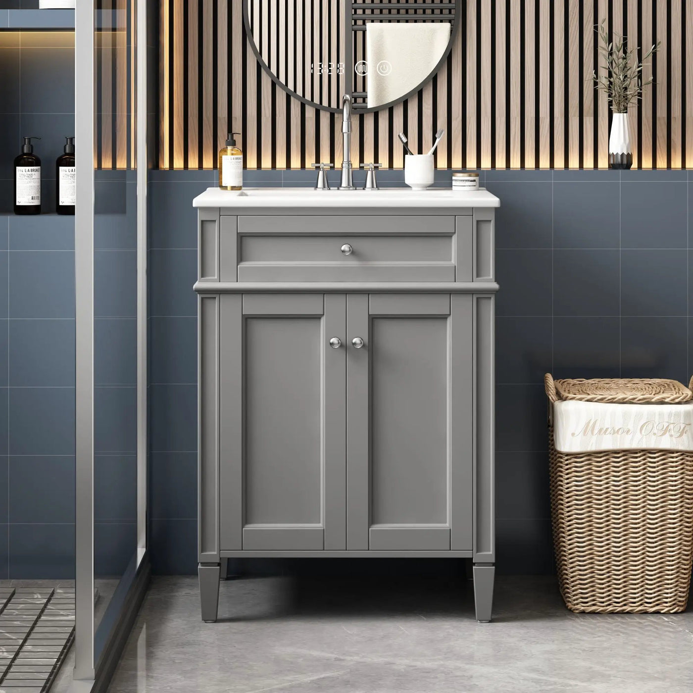 Bathroom Vanity With 2 Doors And Tip Out Drawer, Soft Closing Hinges by Unique Piece Furniture