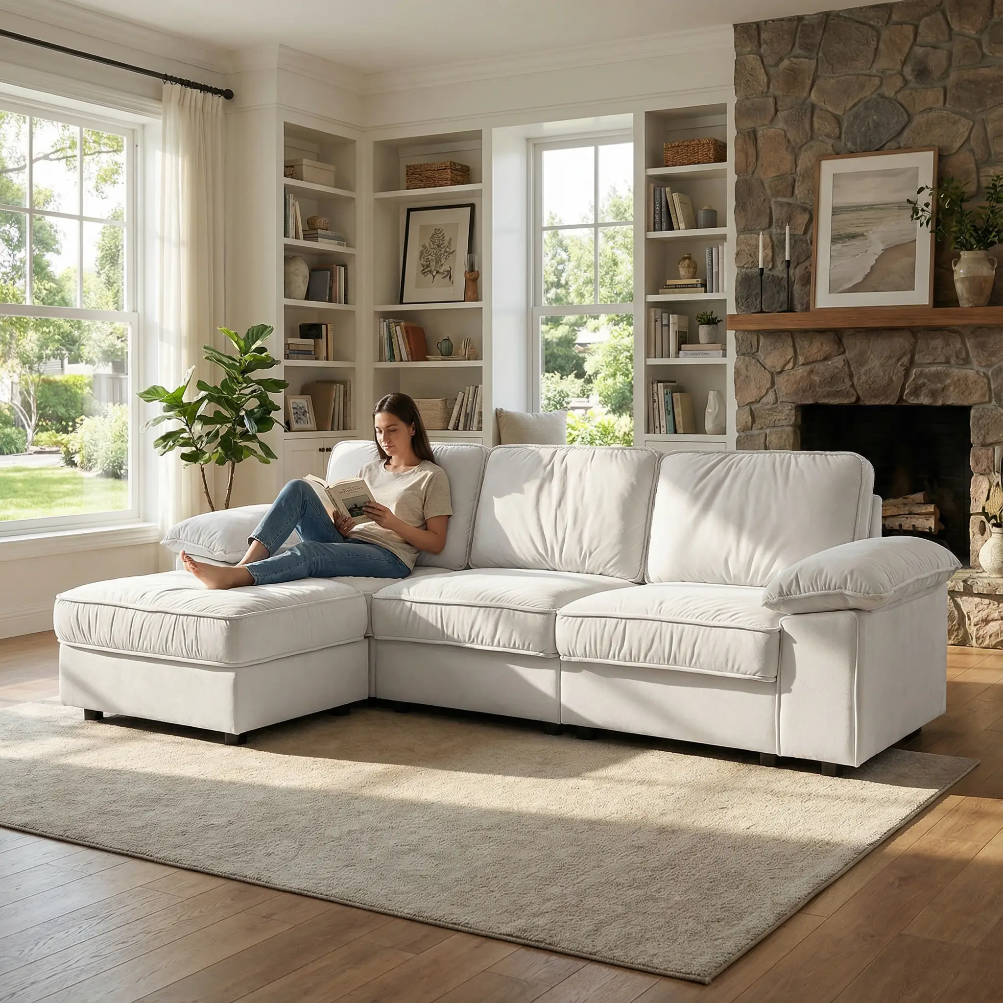 Modern L-Shaped Sectional Sofa with Ottoman - 105.5 Inch by HouseOfZazla