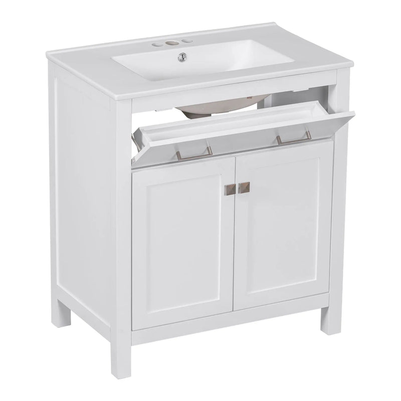 Bathroom Vanity With Ceramic Sink, Modern Single Bathroom Cabinet With 2 Doors And A Shelf, Soft Close Doors by HouseOfZazla