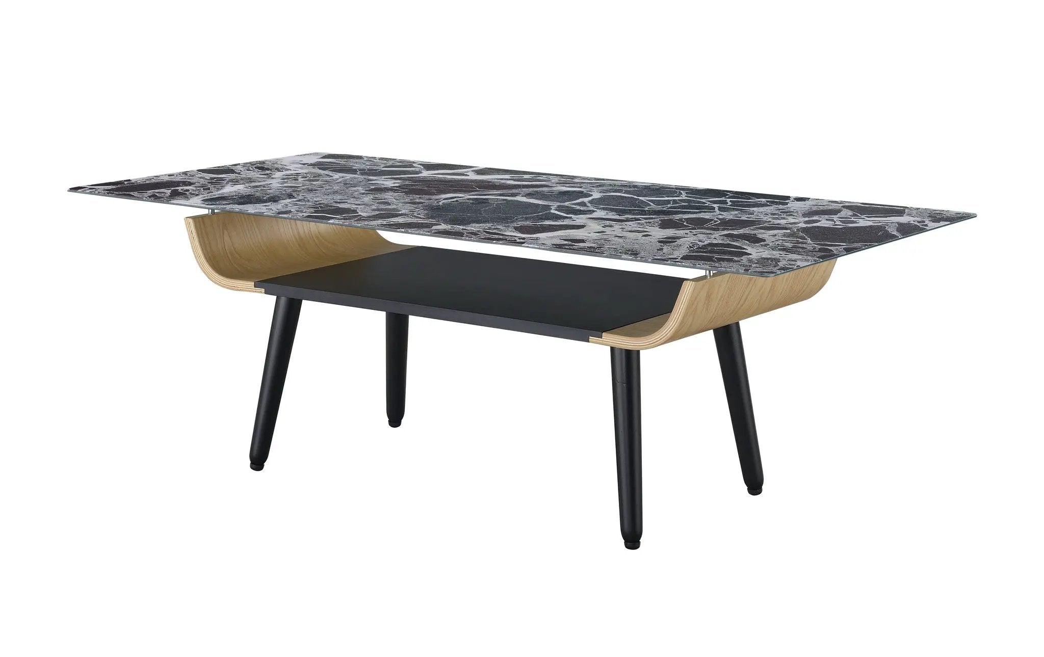 Landon - Coffee Table With Glass Marble Texture Top And Bent Wood Design by Unique Piece Furniture