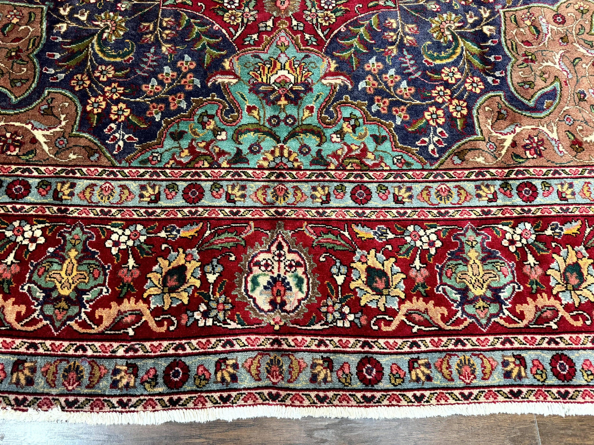 Wonderful Persian Tabriz Rug 10x14, Antique Persian Carpet, Handmade Wool Rug, Floral Medallion, Red Navy Blue, Colorful, Large Persian Area Rug by Jewel Rugs