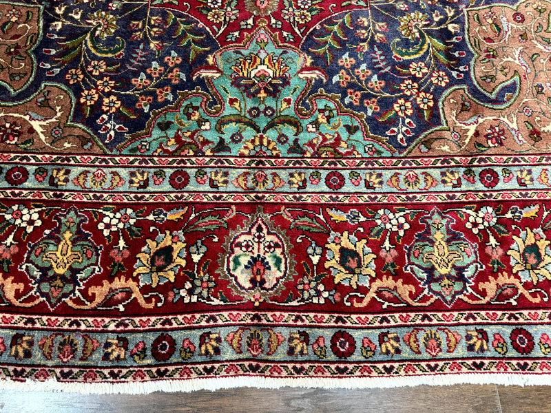 Wonderful Persian Tabriz Rug 10x14, Antique Persian Carpet, Handmade Wool Rug, Floral Medallion, Red Navy Blue, Colorful, Large Persian Area Rug by Jewel Rugs
