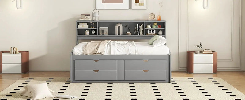 Daybed With 2 Bedside Cabinets, Upper Shelves And 4 Drawers by HouseOfZazla
