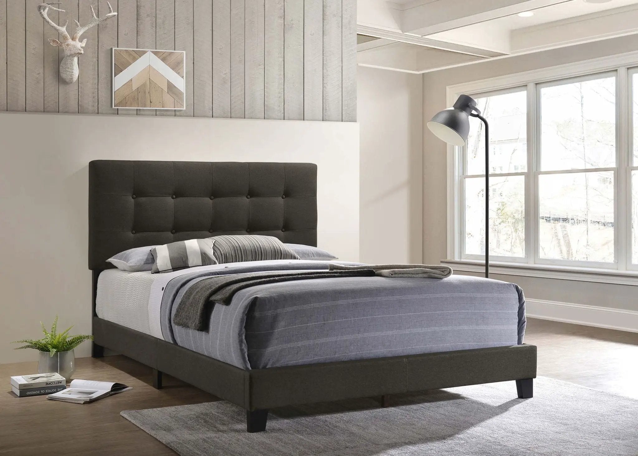Mapes Upholstered Full Panel Bed Charcoal by Unique Piece Furniture