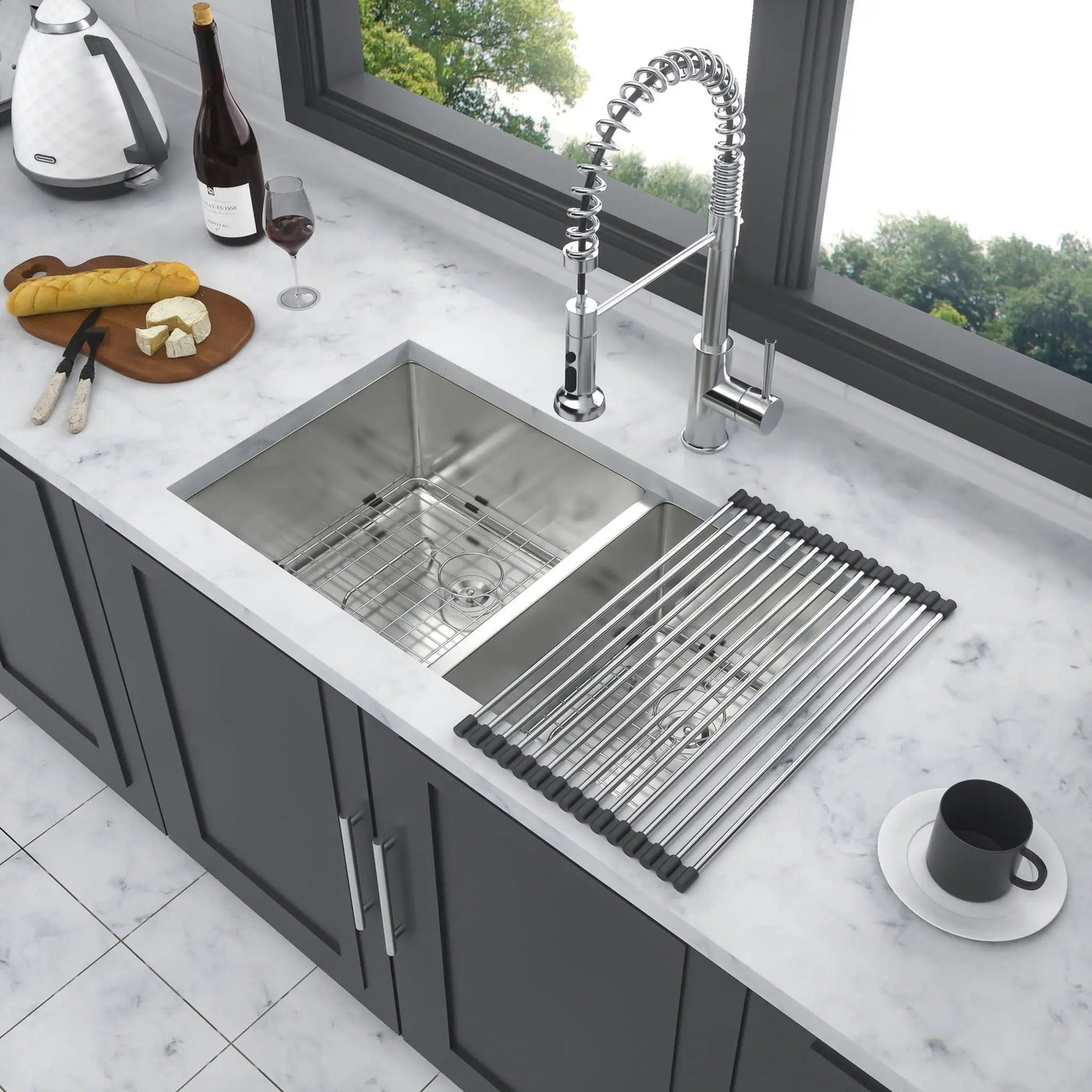 Modern Double Bowl Undermount Kitchen Sink 50 / 50 Design Stainless Steel by HouseOfZazla
