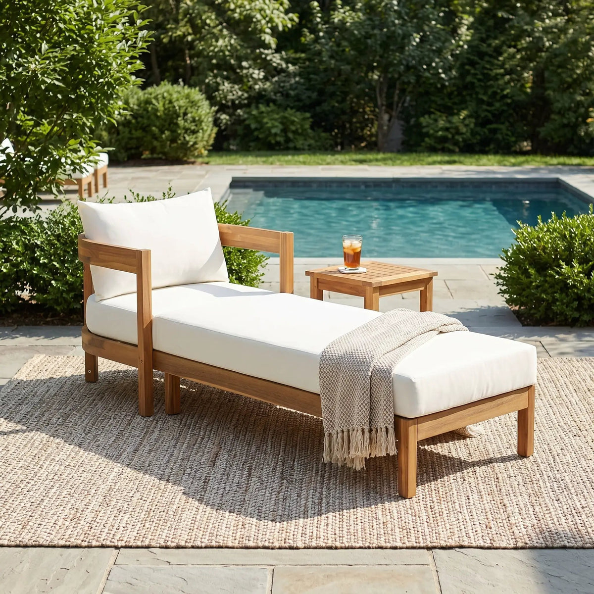 78" Acacia Wood Outdoor Chaise Lounge Chair by HouseOfZazla
