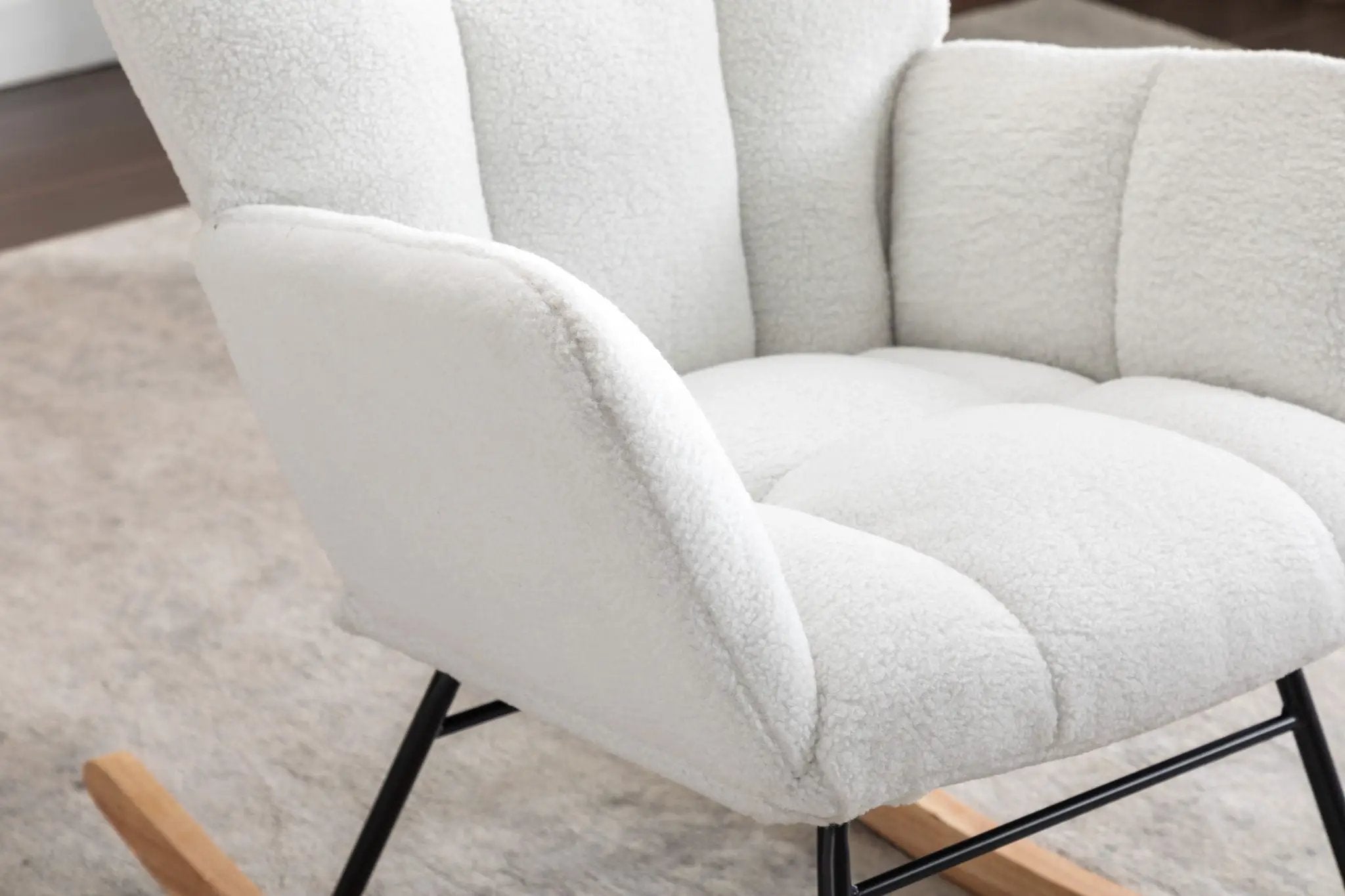 Teddy Fabric Rocking Gilder Nursery Chair For Living Room Indoor - Ivory by HouseOfZazla