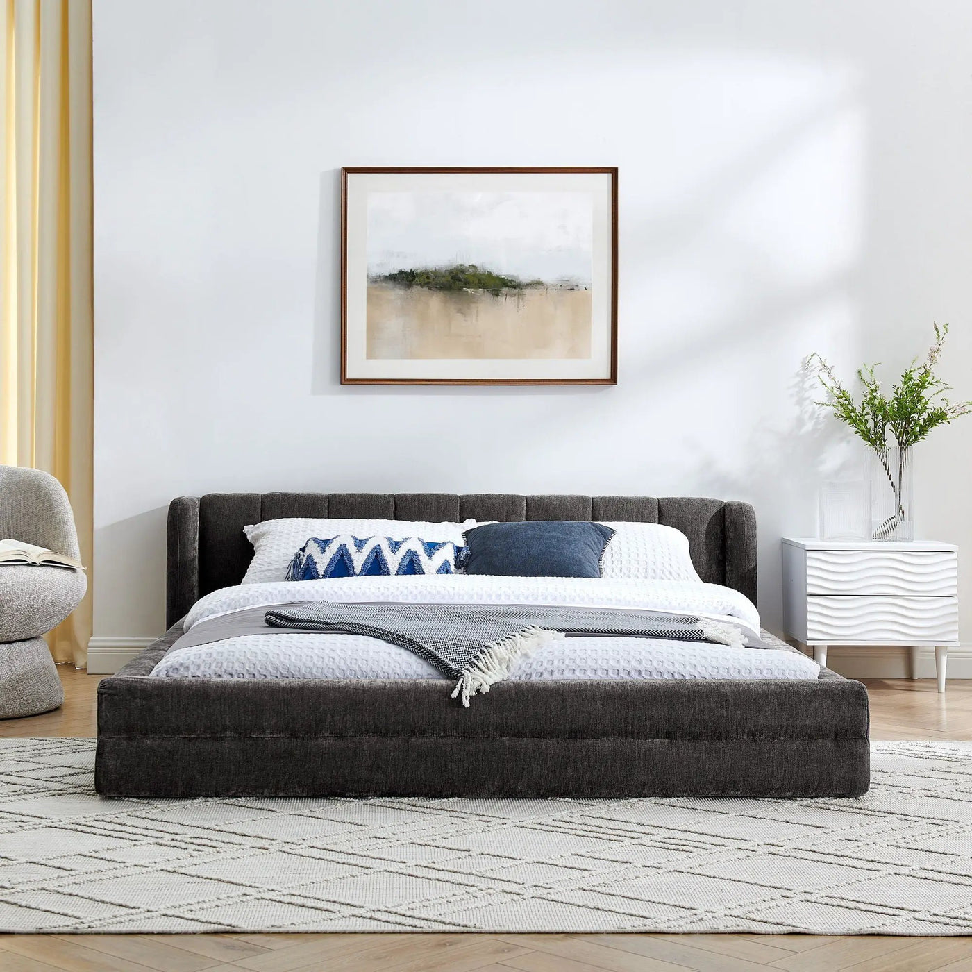 Modern Upholstered Bed Frame With Thick Fabric And Headboard by HouseOfZazla