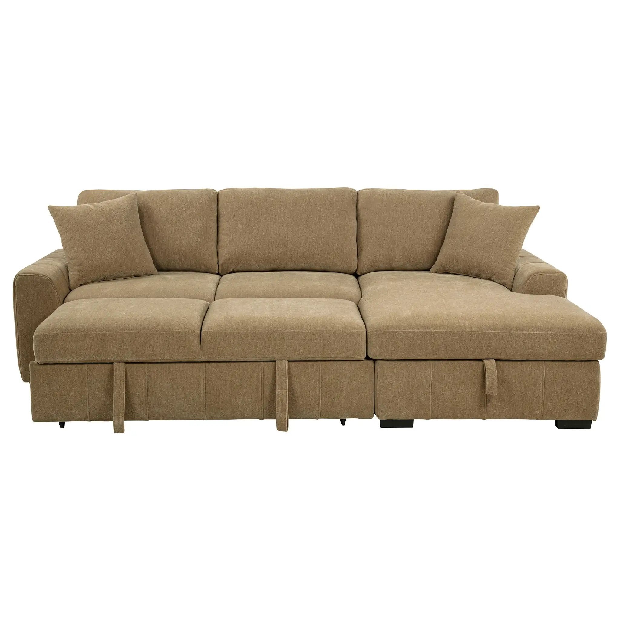 Pastrana Upholstered Sleeper Sectional Sofa RAF Chaise Camel by Unique Piece Furniture