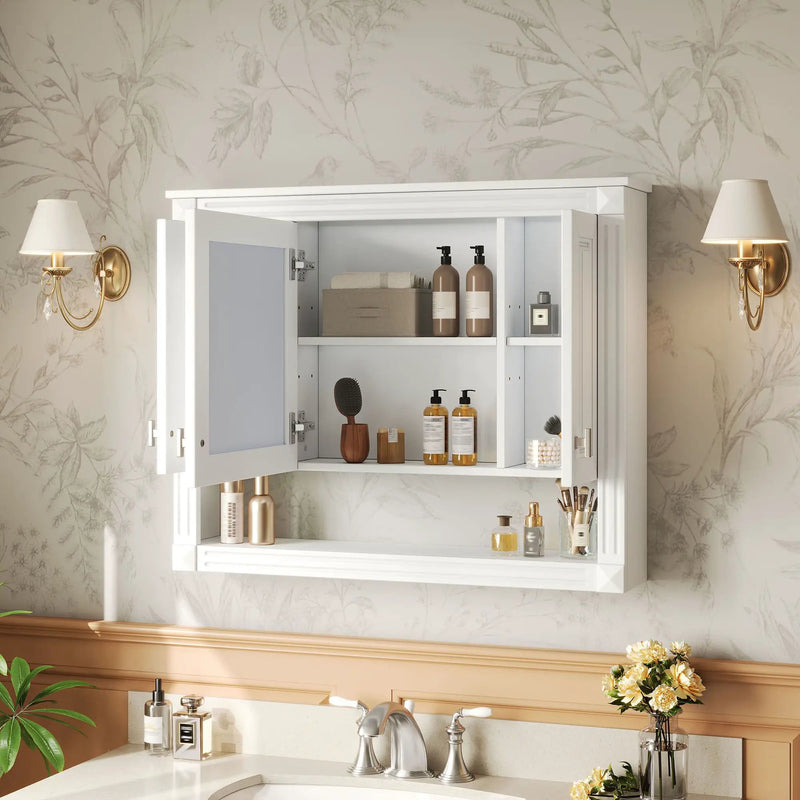 Wall-Mounted Bathroom Cabinet With Mirror And Open Shelf - White by HouseOfZazla