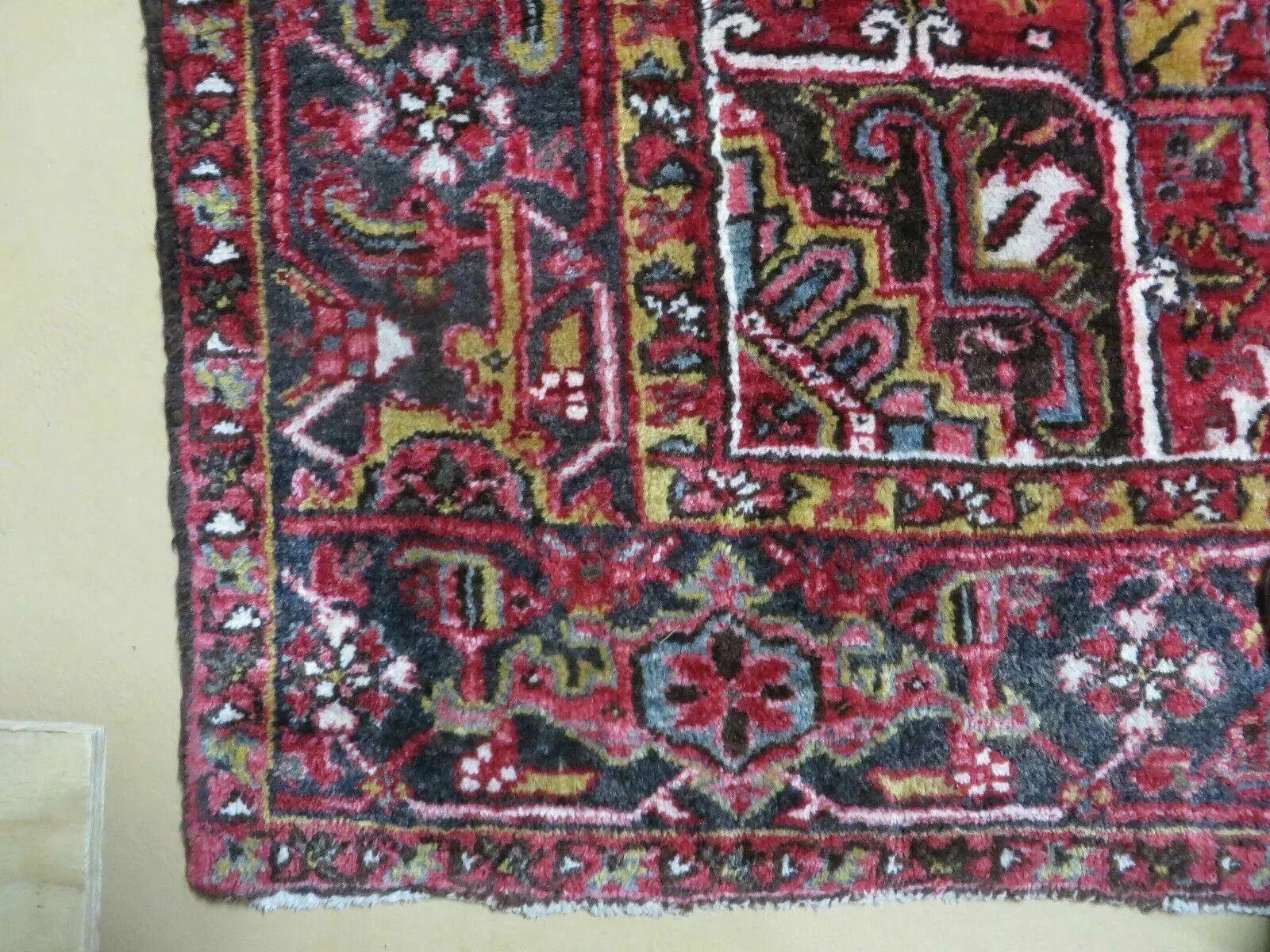 Heriz Rug 9x11, Geometric Persian Carpet Room Sized, Tribal Medallion Rug, Red Ivory Dark Blue Handmade Wool Rug for Living Room Dining Room by Jewel Rugs