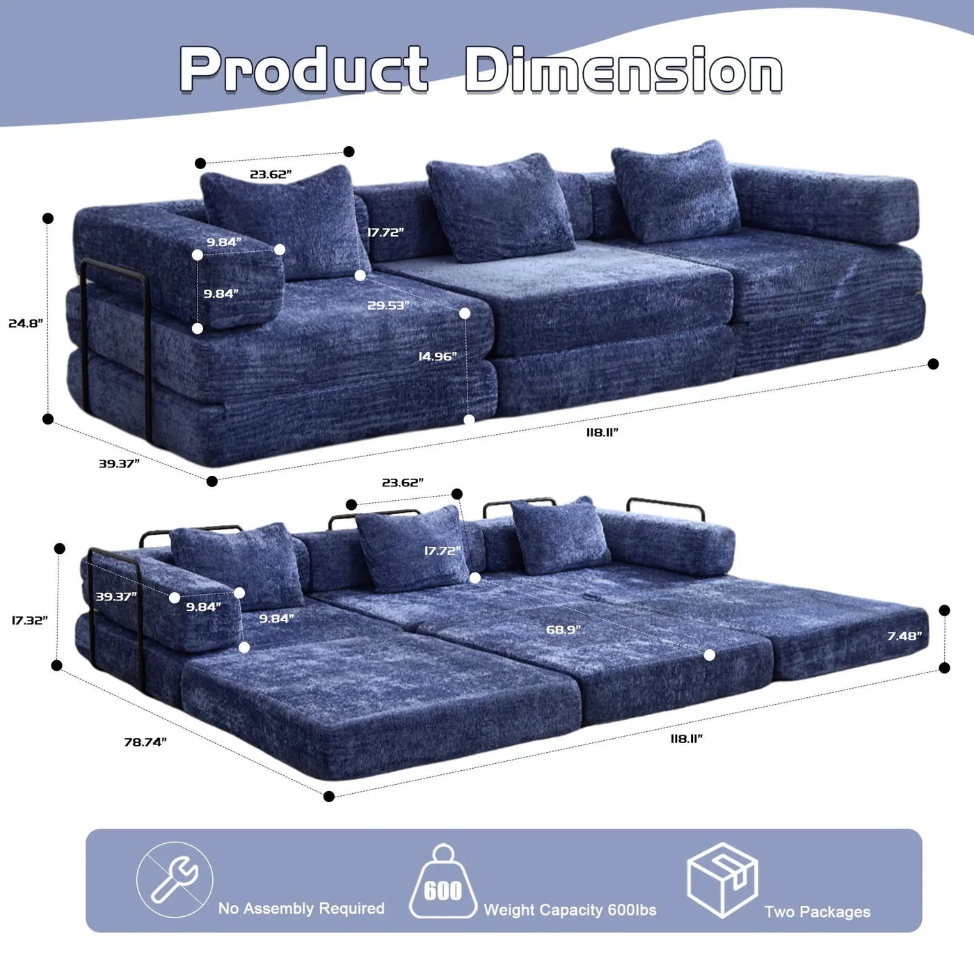 Convertible Floor Sofa Bed, Boneless Modular Sectional Sofa For Living Room by Unique Piece Furniture