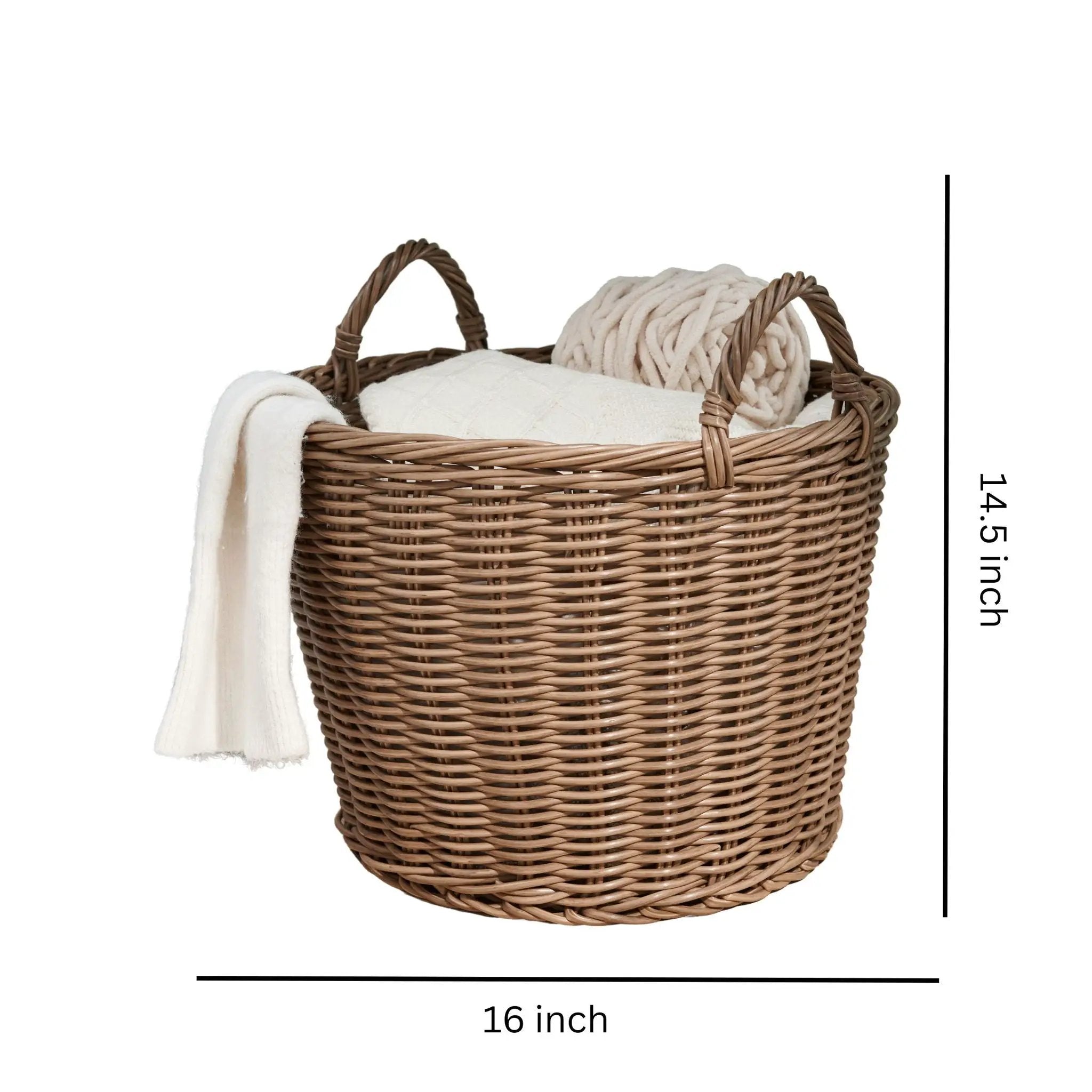 Round Cone Woven Resin Wicker Basket With Handles For Versatile Storage - Walnut Brown by HouseOfZazla