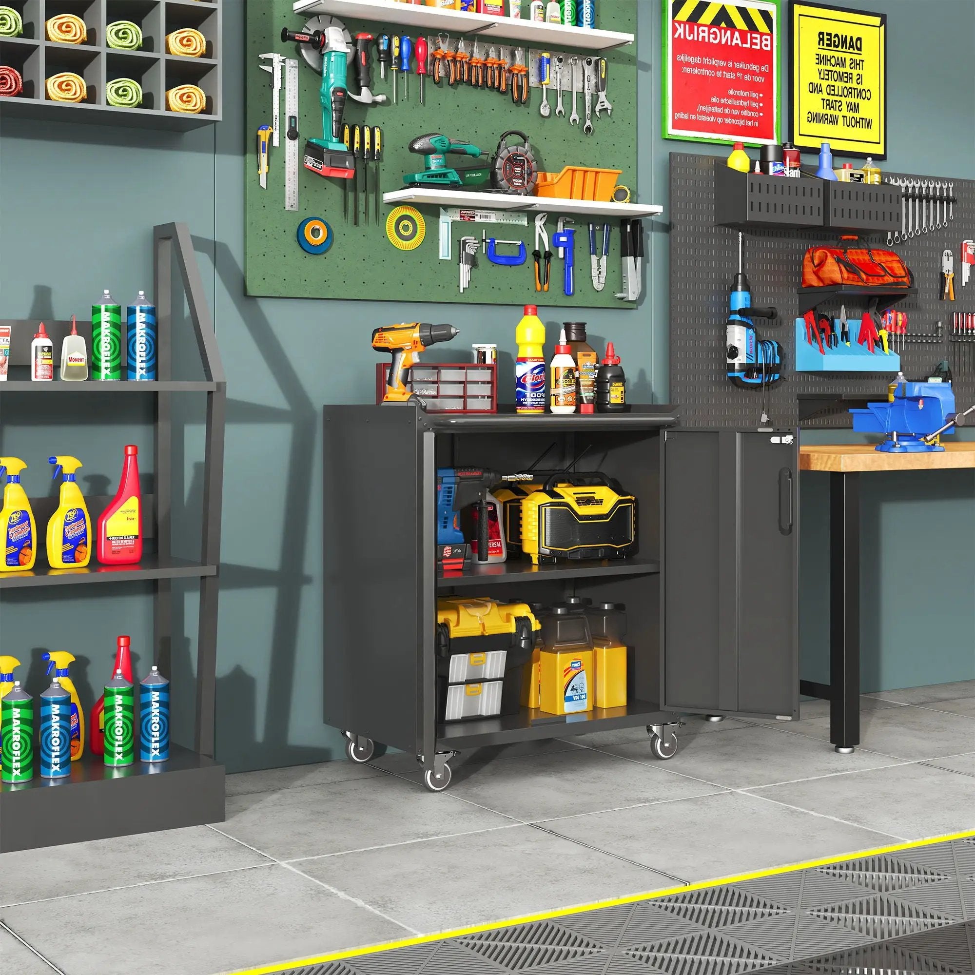 Heavy Duty Metal Garage Storage Cabinet With Wheels Sturdy Tool Organizer by HouseOfZazla