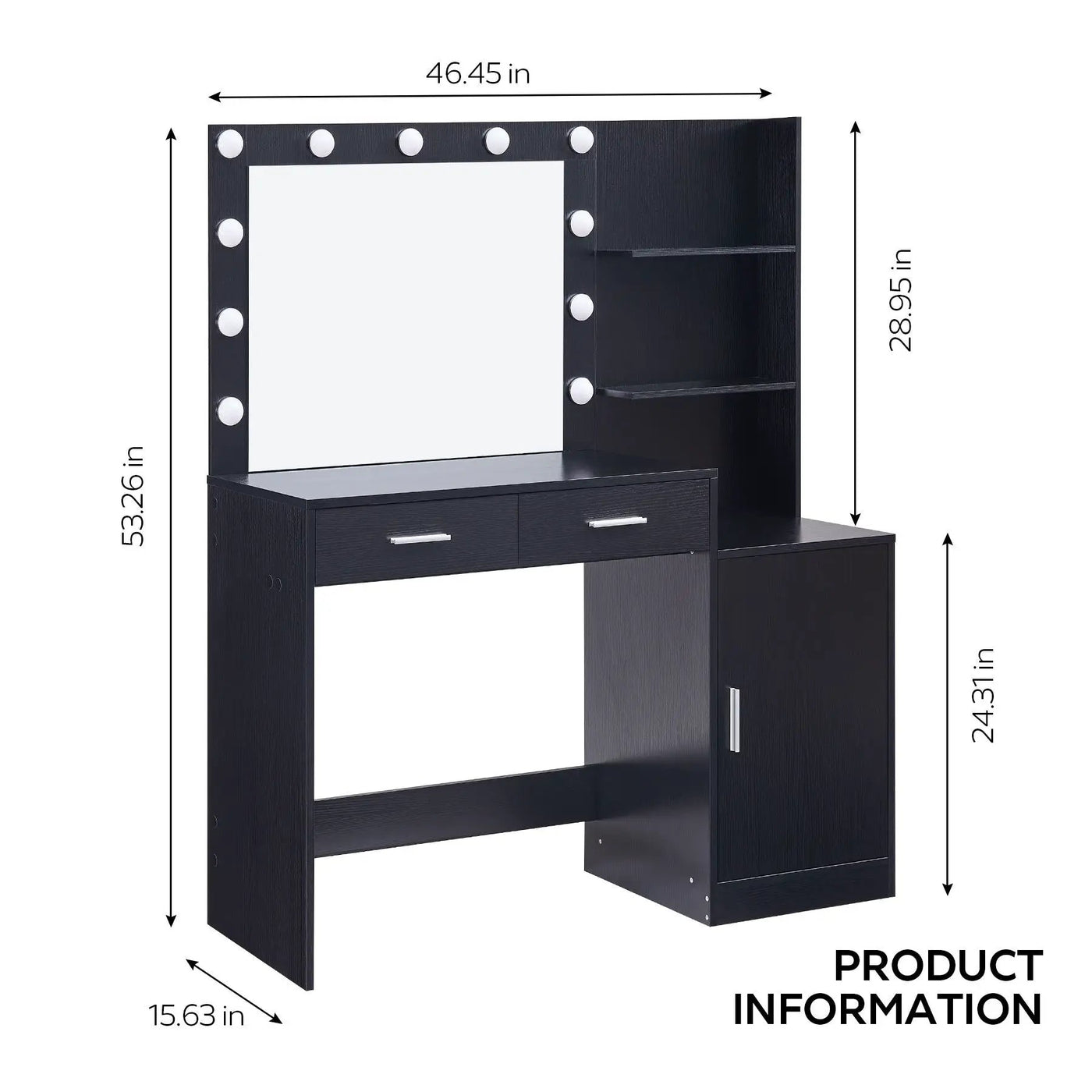 Vanity Desk With Mirror And Lights, 46.4In Dressing Table With 2 Large Drawer & Large Vertical Organizer, 3 Level Dresser & 3 Lighting Modes Adjustable Brightness, Suitable For Bedroom by Unique Piece Furniture