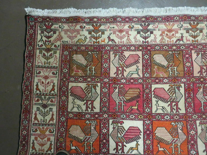 4' X 6' Vintage Russian Kilim Handmade Flat Soumak Weave Silk Wool Rug Organic by Jewel Rugs