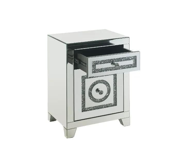 Noralie - 26"H Accent Table With Storage Drawers - Mirrored & Faux Diamonds by Unique Piece Furniture