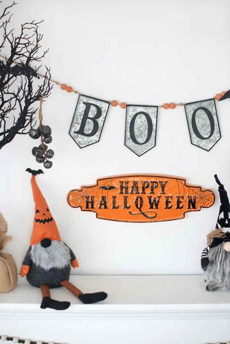 Iron Boo Banner With Bats, For Halloween Holiday Decor - Black / Gray / Orange by HouseOfZazla