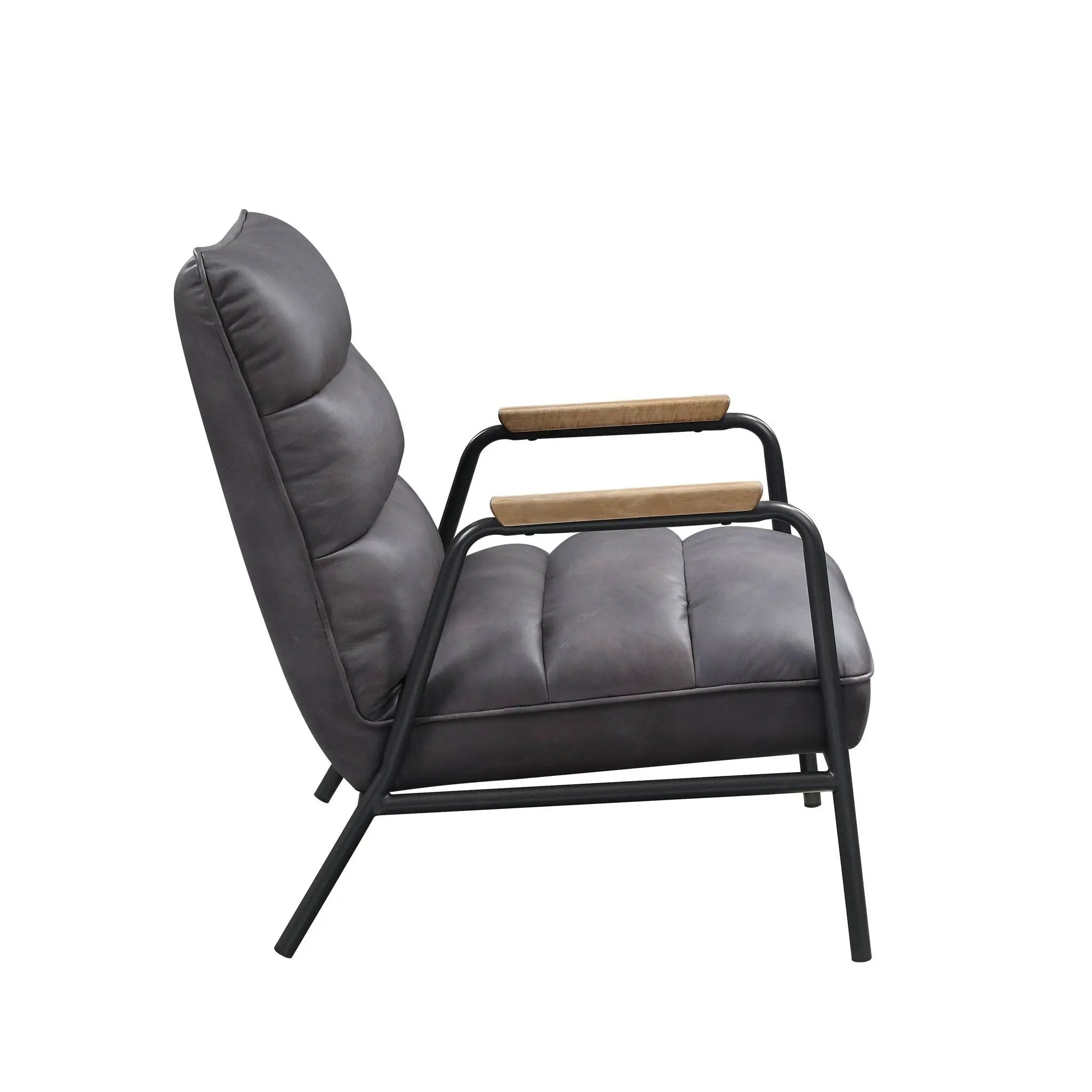 Nignu - Top Grain Leather Matt Iron Accent Chair - Gray by HouseOfZazla