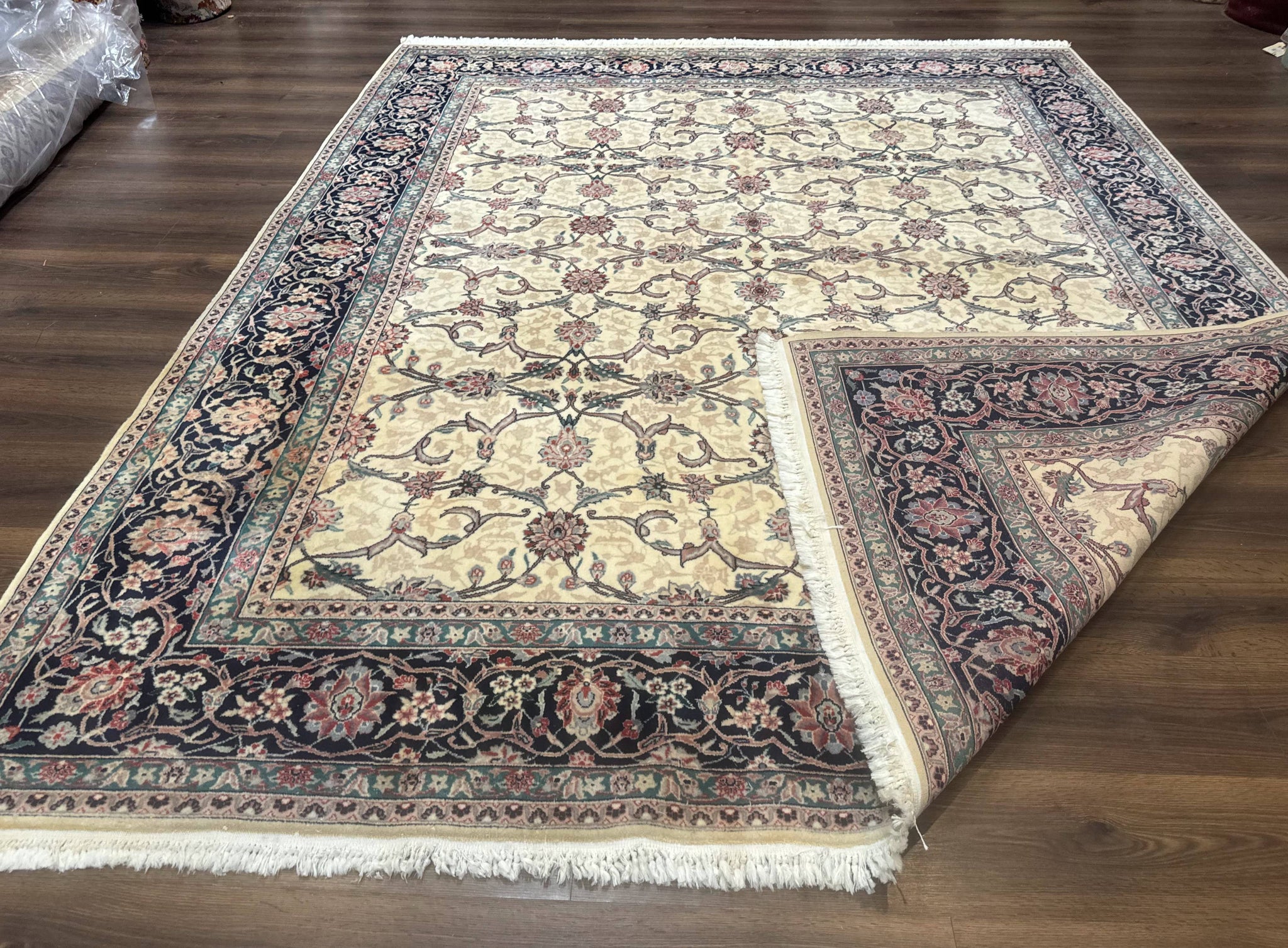 Sino Persian Rug 8x10, Allover Pattern, Beige and Midnight Blue, Wool Oriental Carpet by Jewel Rugs
